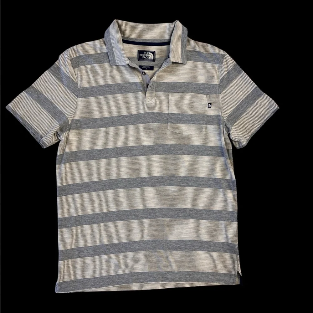 The North Face Gray Striped Polo EUC Medium